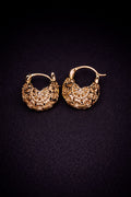Radiant Gold Floral Mesh Hoops – Ornate Antique-Style Filigree Earrings – Sophisticated Boho Statement Accessories