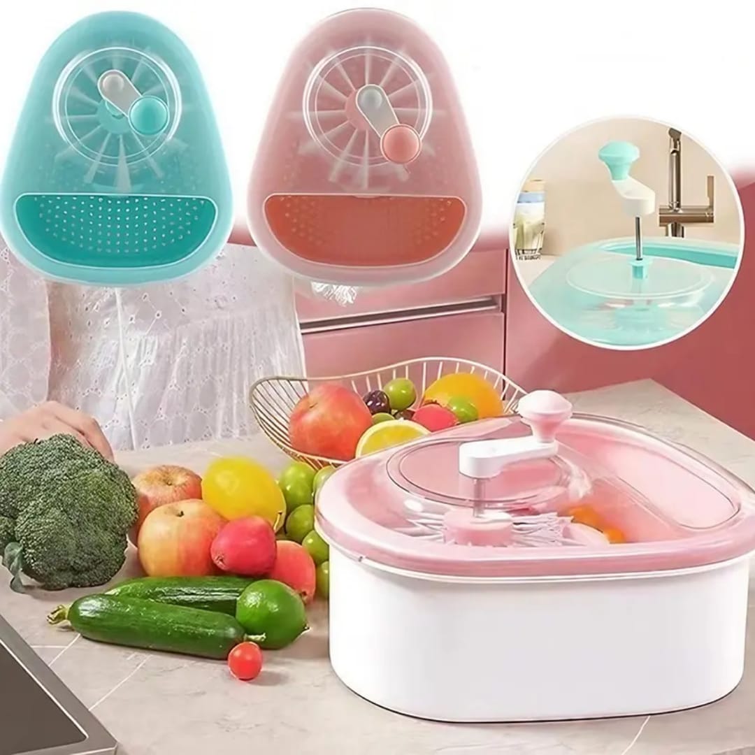 360° Rotating Fruit Scrubbing Machine - Portable Manual Produce Cleaner with Transparent Cover for Healthy Living