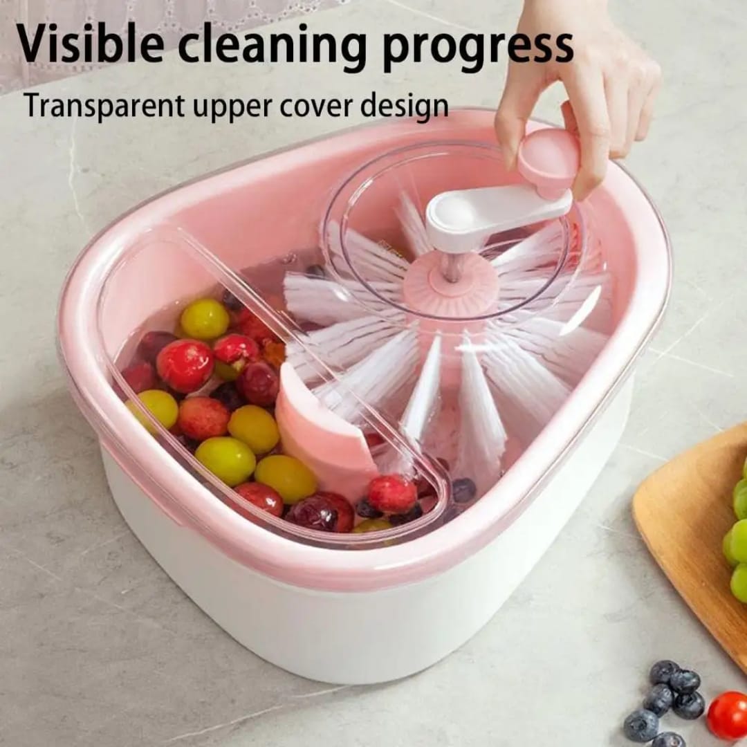 360° Rotating Fruit Scrubbing Machine - Portable Manual Produce Cleaner with Transparent Cover for Healthy Living