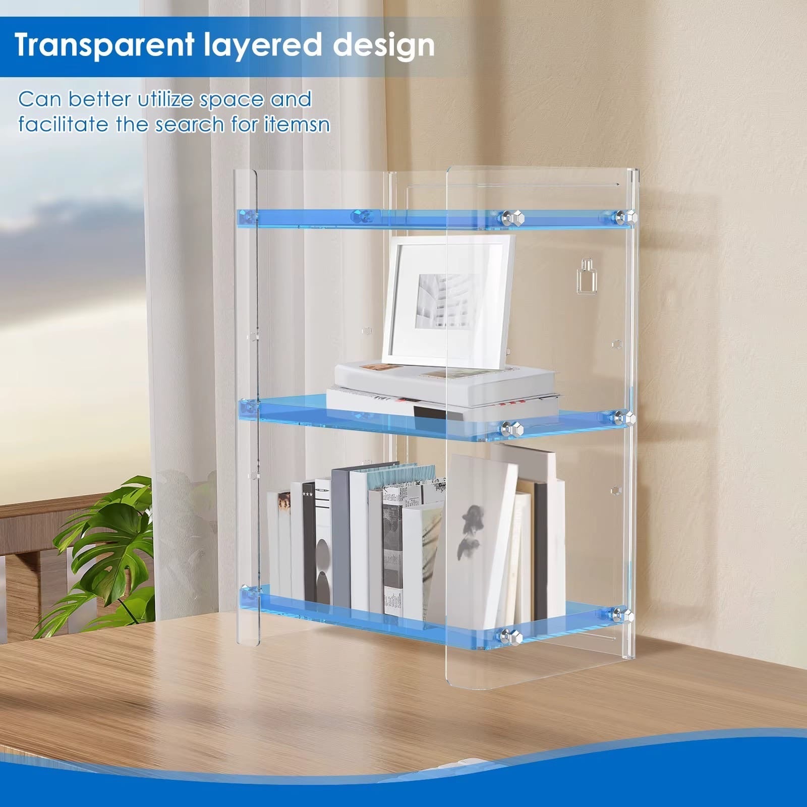 Clear Storage Stand 3 Tier Plastic  Display Rack Large Storage Rack