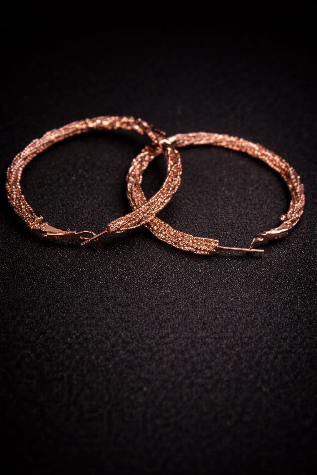 Romantic Rose Gold Woven Hoop Earrings – Large Intricate Mesh Twist Hoops – Fashion Jewelry for Parties & Weddings