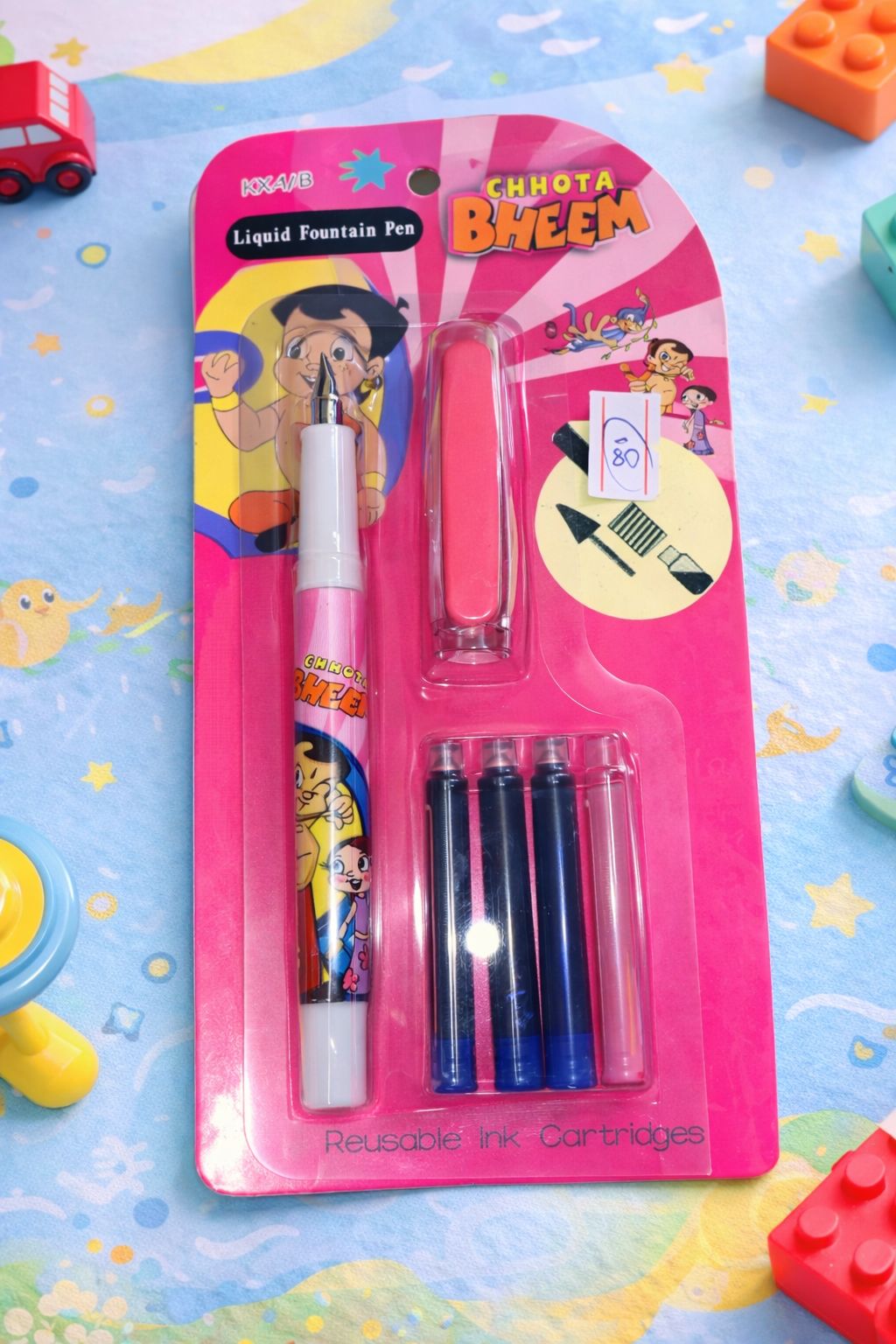 Chhota Bheem "Hero" Fountain Pen Set – 5-Piece Reusable Ink Cartridge Kit