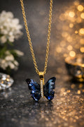 Elegant Black Butterfly Crystal Pendant Necklace with Gold-Plated Chain