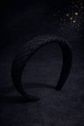 Black Padded Headband for Women – Textured Diagonal Pattern Hairband – Classic Solid Black Alice Band – Modern Puffy Headband Accessory