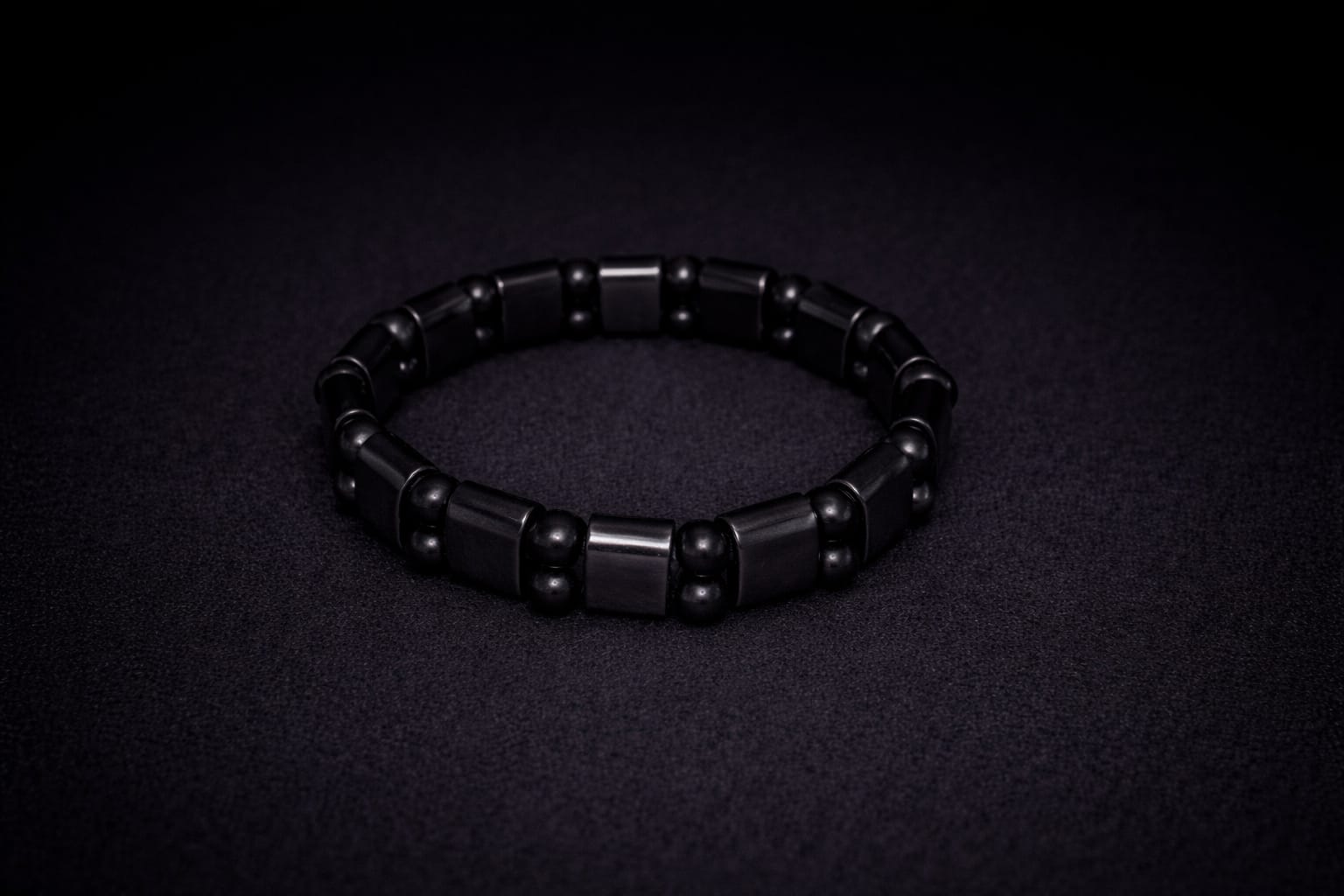 Men's Black Hematite Magnetic Therapy Bracelet – Sleek Metallic Bead & Bar Bracelet – Stylish High-Polish Health Wristband – Durable Elastic Stretch Bracelet for Men