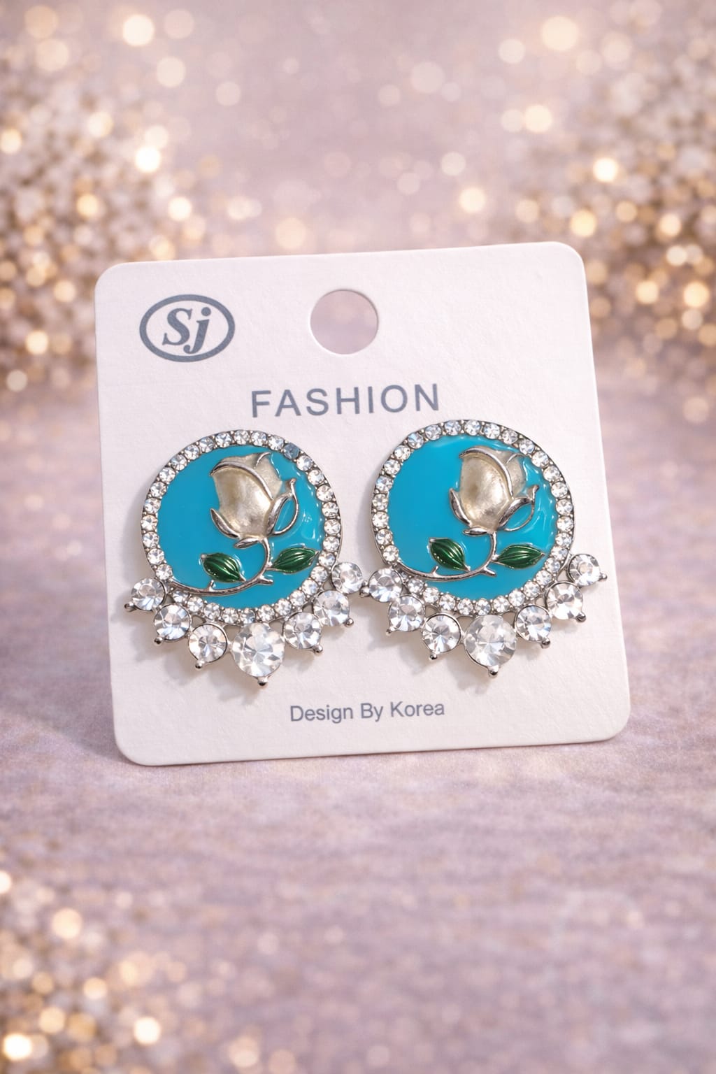 Vintage-Style Crystal Rose Stud Earrings – Elegant Enamel Flower Earrings with Rhinestone Halo – Korean Fashion Jewelry for Women – Black & Silver Floral Accessories