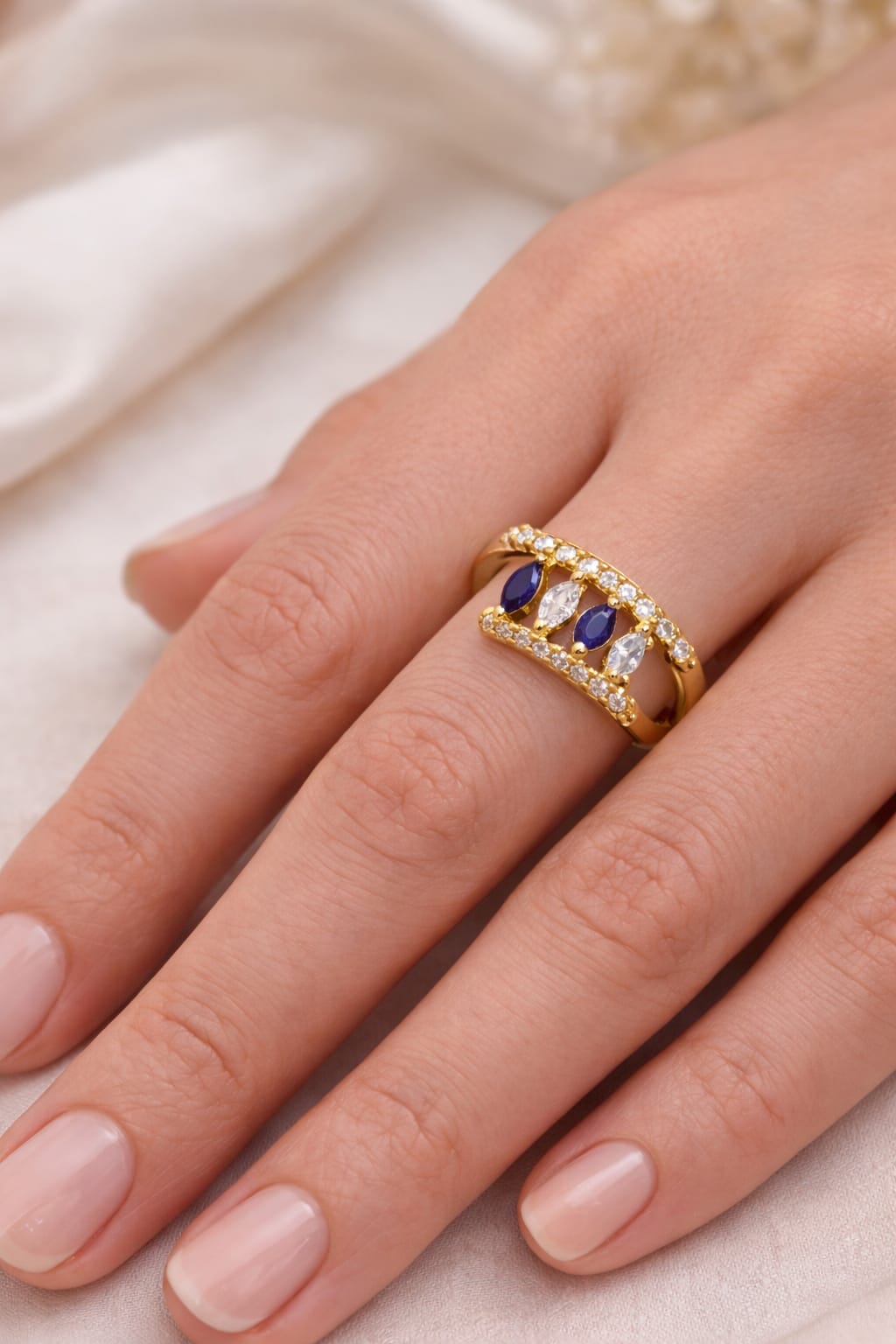 (ADJUSTABLE) Gold-Plated Adjustable Crystal Rings for Women – Elegant Dainty Wrap Band with Marquise Gemstone Drops – Sparkling Rhinestone Fashion Jewelry – Set of 3 Colorful Boho Rings