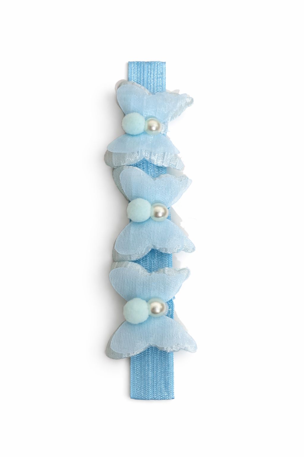 Sweet Sky Butterfly Baby Headband – Soft Elastic Band with Pearl & Pom-Pom Accents
