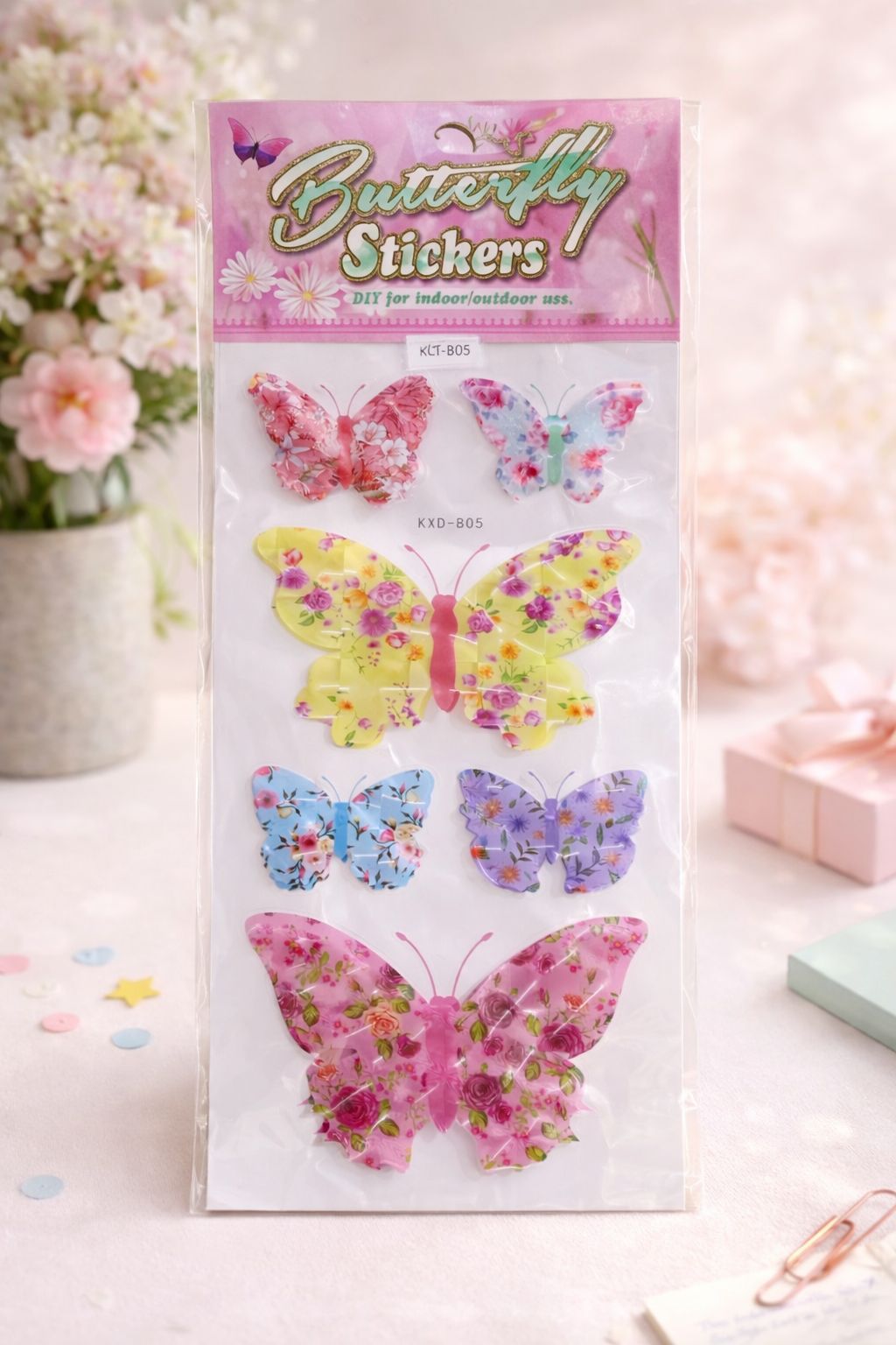 Floral Butterfly DIY Sticker Set – Multi-Size 3D Decorative Decals