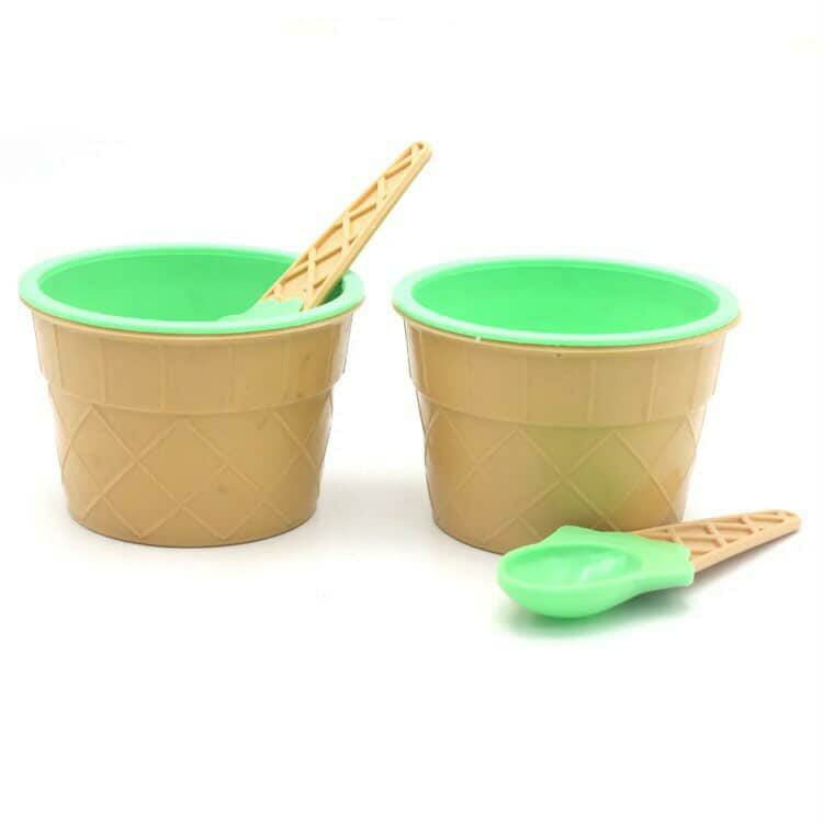 Fun Waffle Cone Design Ice Cream Bowl with Matching Scoop – Durable Plastic Sundae Set for Kids and Parties