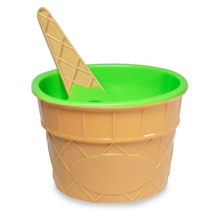Fun Waffle Cone Design Ice Cream Bowl with Matching Scoop – Durable Plastic Sundae Set for Kids and Parties