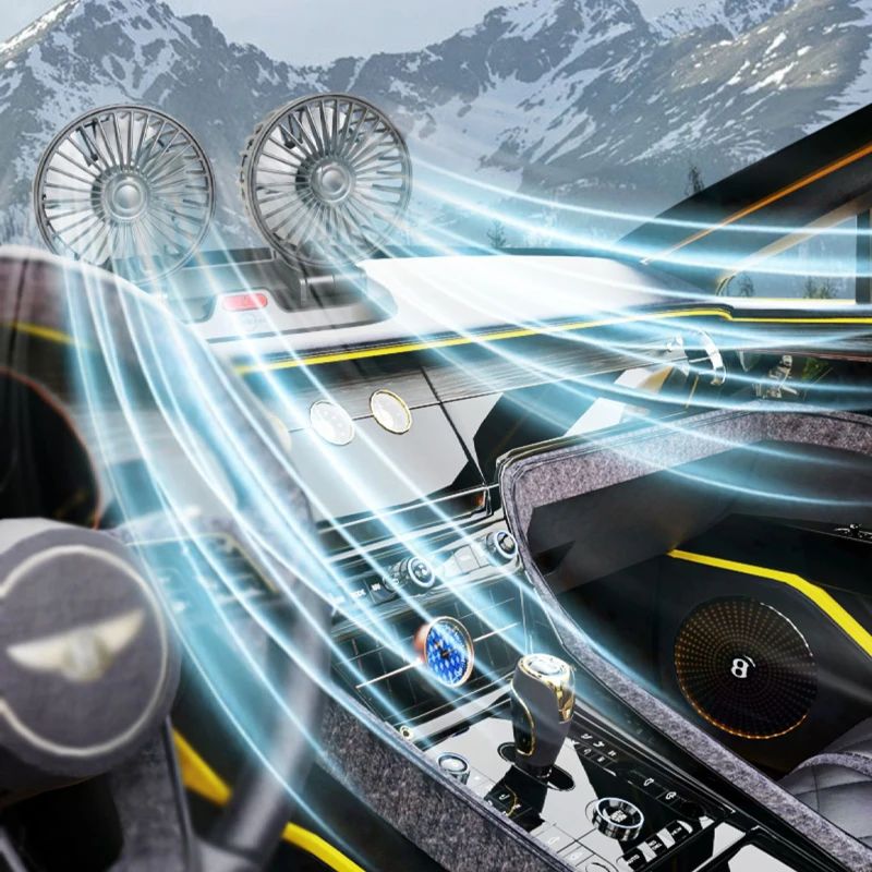 Dual Head Car Fan – 360 Degree Rotating Auto Cooling Fan – Dashboard Electric USB/12V Fan for Sedans, SUVs, and Trucks