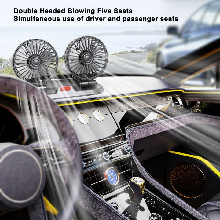 Dual Head Car Fan – 360 Degree Rotating Auto Cooling Fan – Dashboard Electric USB/12V Fan for Sedans, SUVs, and Trucks
