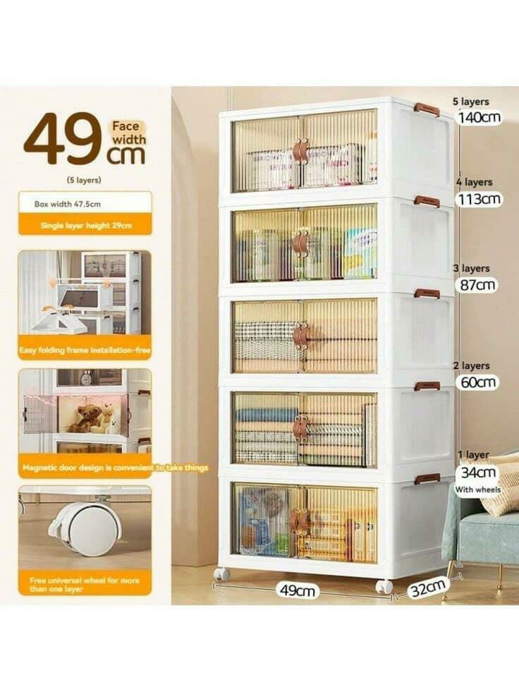 Large Capacity Mobile Pantry Organizer – Translucent Amber Door Storage Rack for Kitchen & Home