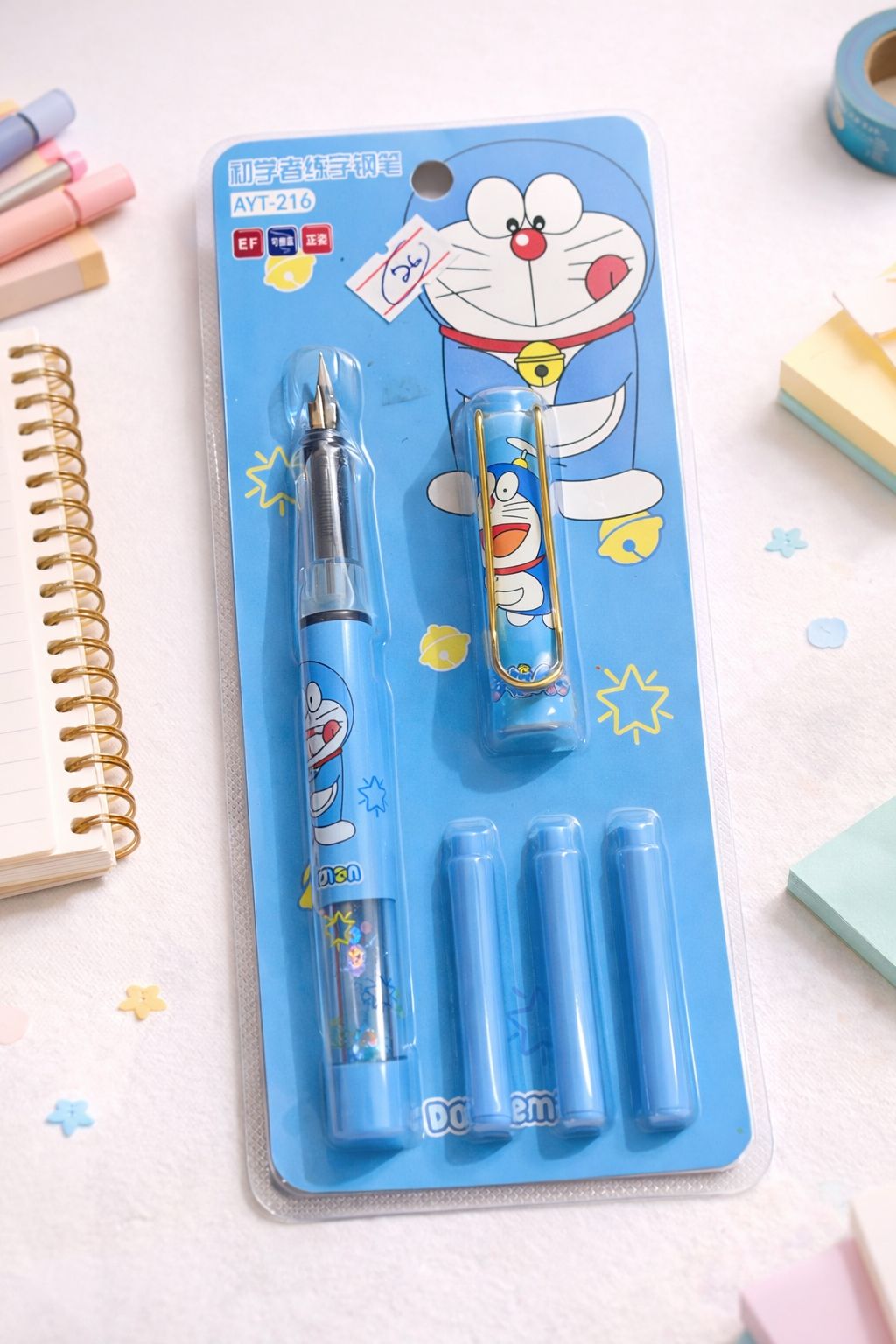 Doraemon "Gadget" Fountain Pen Set – 5-Piece Blue Celestial Writing Bundle
