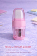 2-in-1 Dual Action Pencil Sharpener & Eraser – Compact Pink Desk Essential