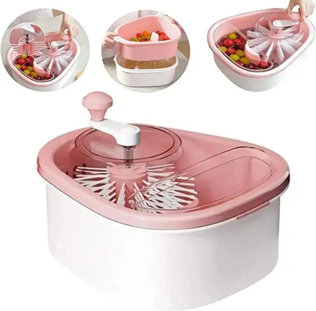 360° Rotating Fruit Scrubbing Machine - Portable Manual Produce Cleaner with Transparent Cover for Healthy Living