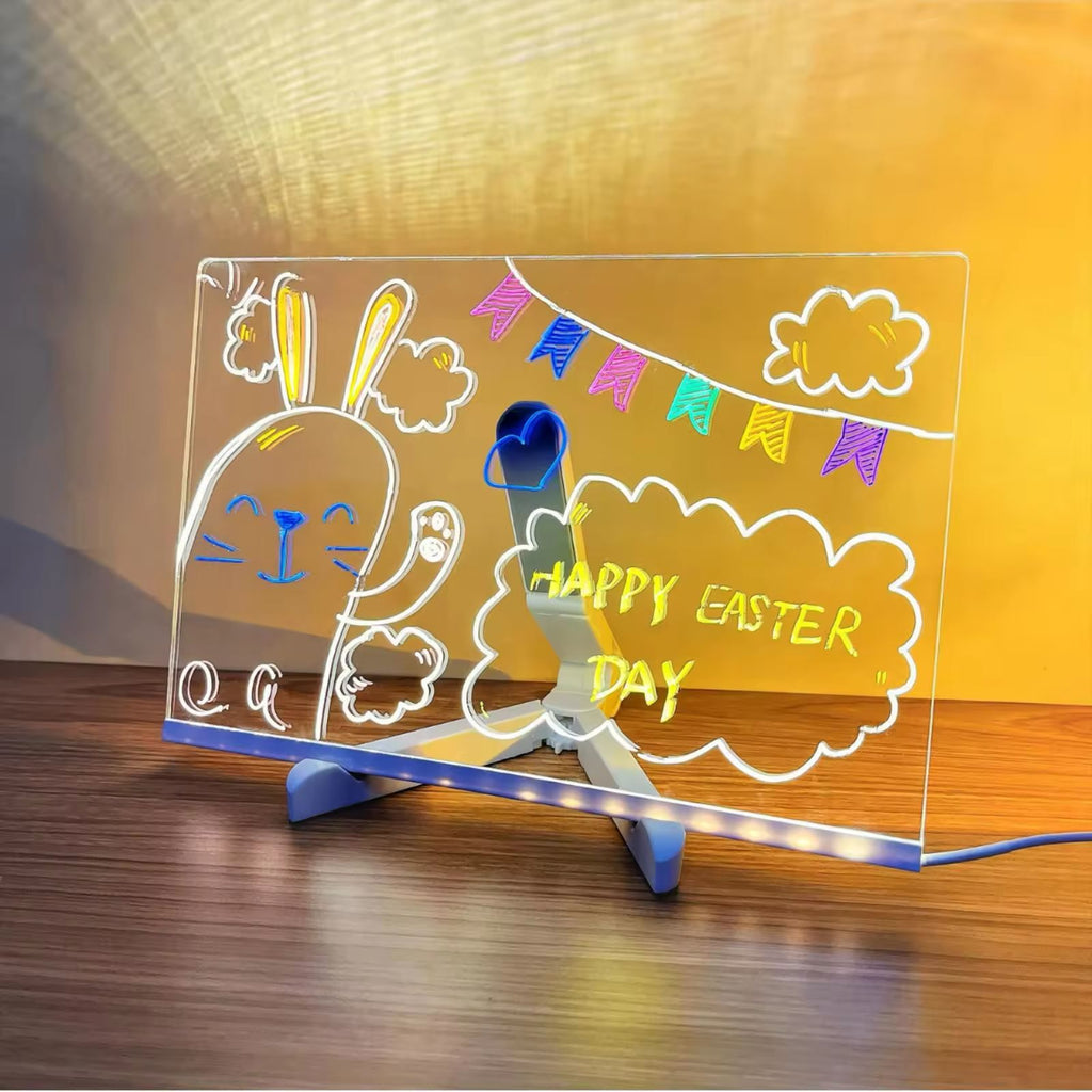 LED Glowing Acrylic Message Board – Transparent Erasable Note Pad with Light-Up Stand – Creative Night Light Memo Board for Home & Office