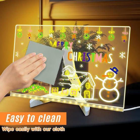 LED Glowing Acrylic Message Board – Transparent Erasable Note Pad with Light-Up Stand – Creative Night Light Memo Board for Home & Office