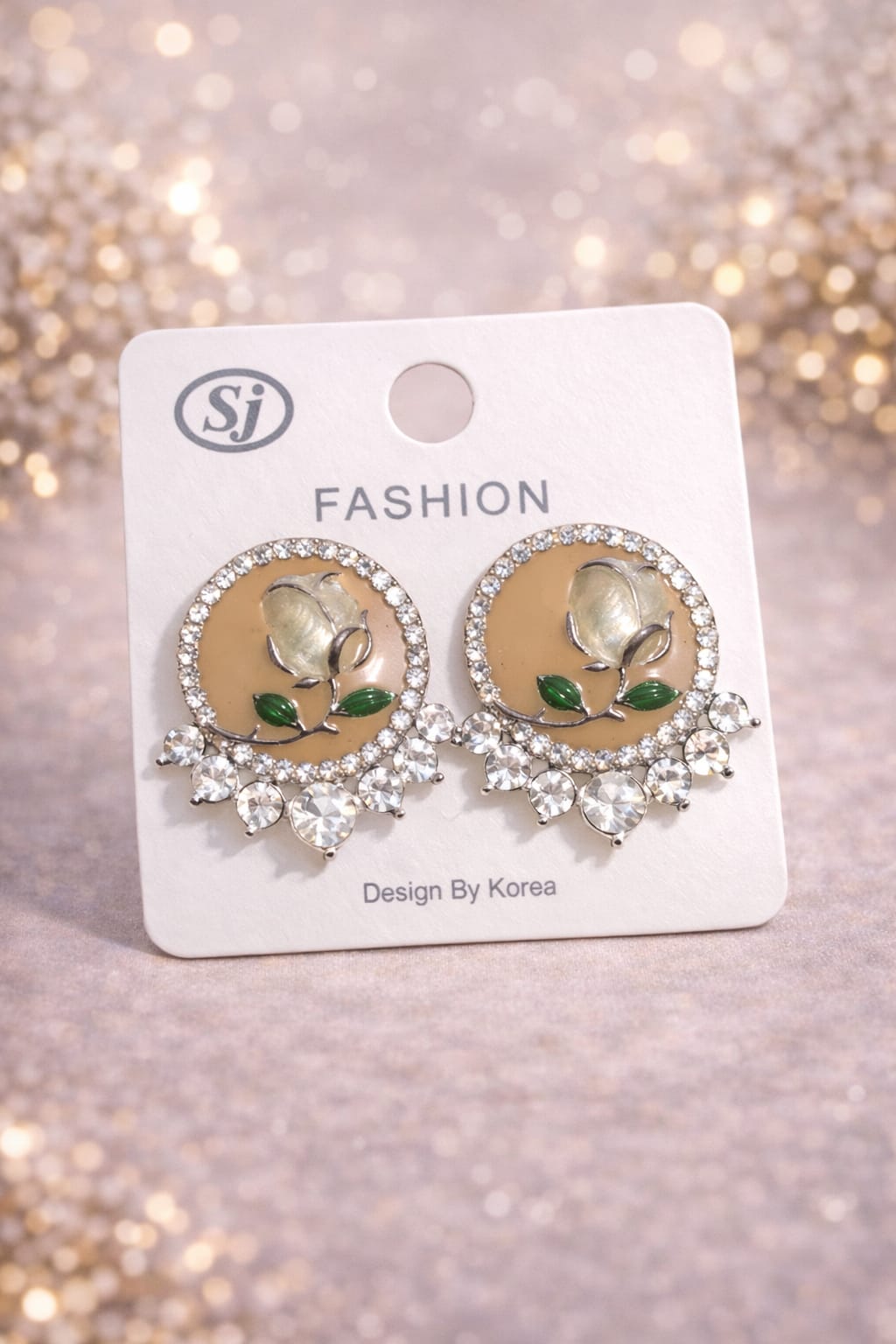 Vintage-Style Crystal Rose Stud Earrings – Elegant Enamel Flower Earrings with Rhinestone Halo – Korean Fashion Jewelry for Women – Black & Silver Floral Accessories