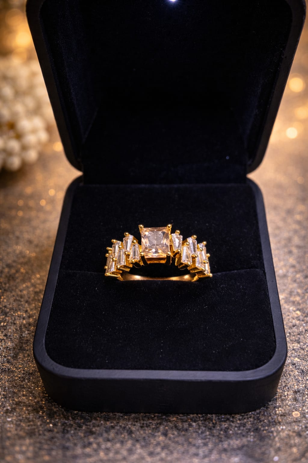 (ADJUSTABLE) Elegant Gold-Plated Crystal Statement Ring for Women