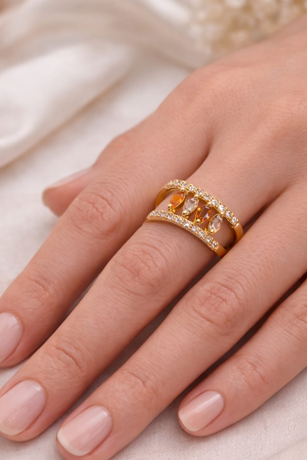 (ADJUSTABLE) Gold-Plated Adjustable Crystal Rings for Women – Elegant Dainty Wrap Band with Marquise Gemstone Drops – Sparkling Rhinestone Fashion Jewelry – Set of 3 Colorful Boho Rings
