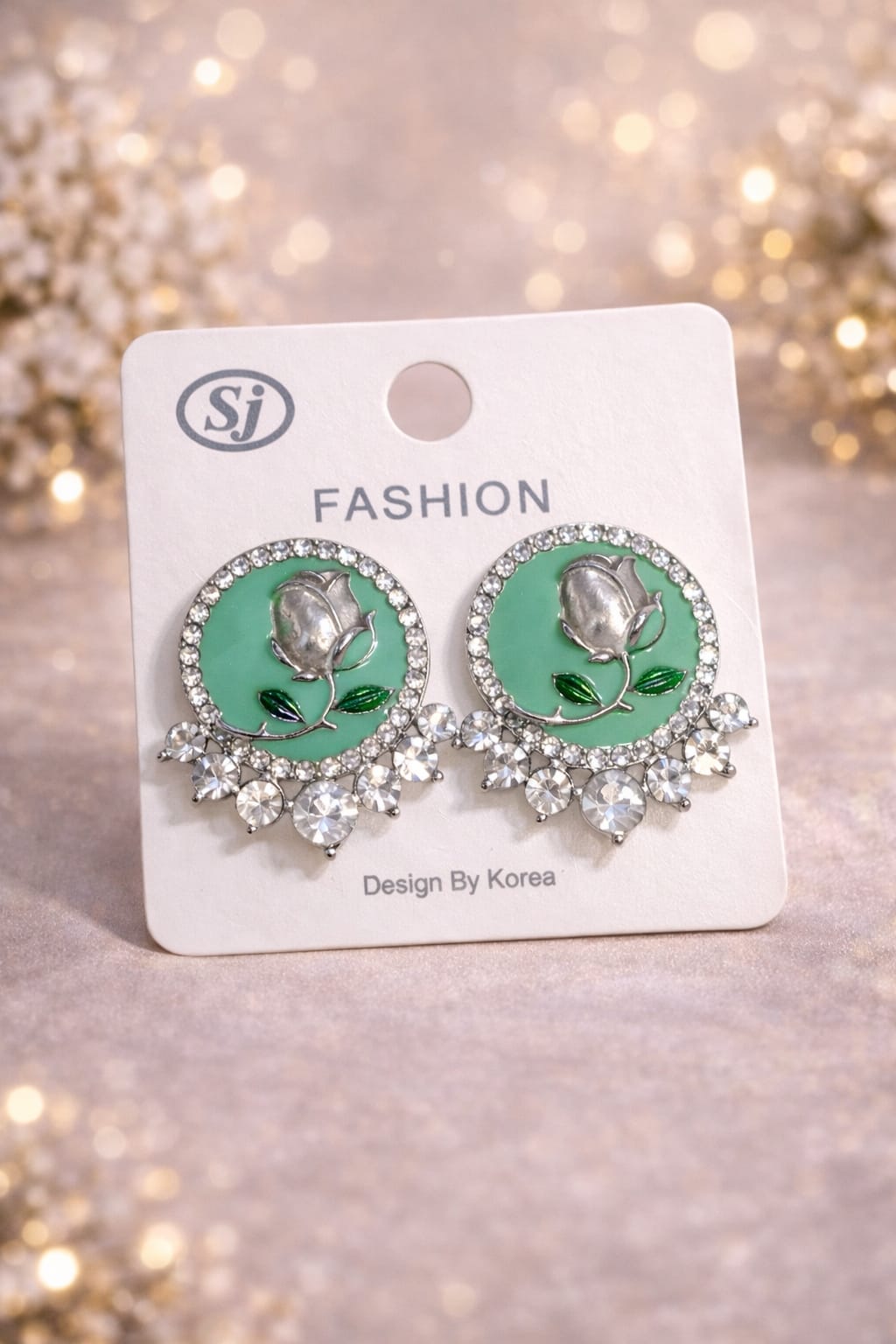 Vintage-Style Crystal Rose Stud Earrings – Elegant Enamel Flower Earrings with Rhinestone Halo – Korean Fashion Jewelry for Women – Black & Silver Floral Accessories