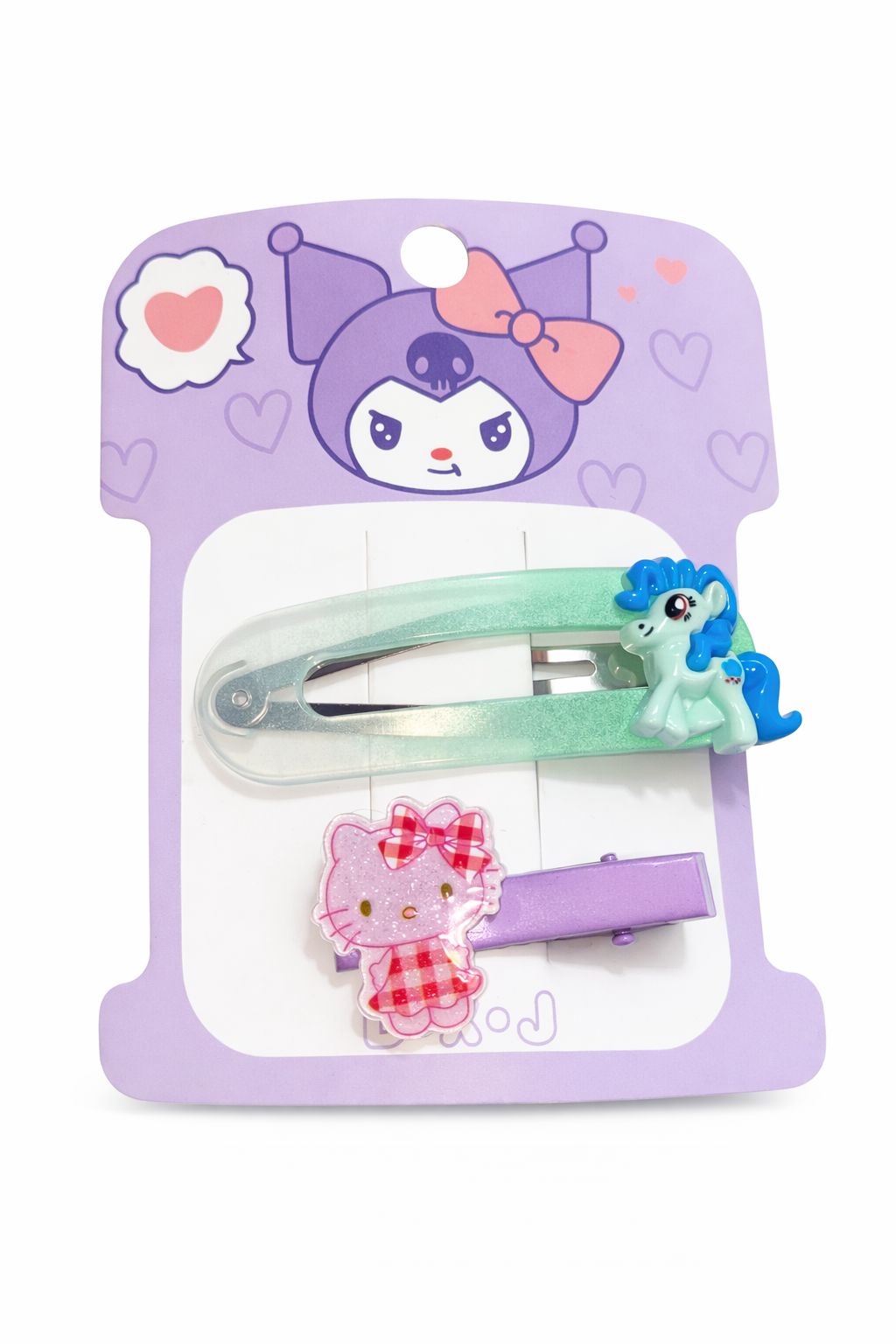 Sanrio & Pony Kawaii 2-Piece Hair Clip Set – Hello Kitty & My Little Pony Inspired Charms