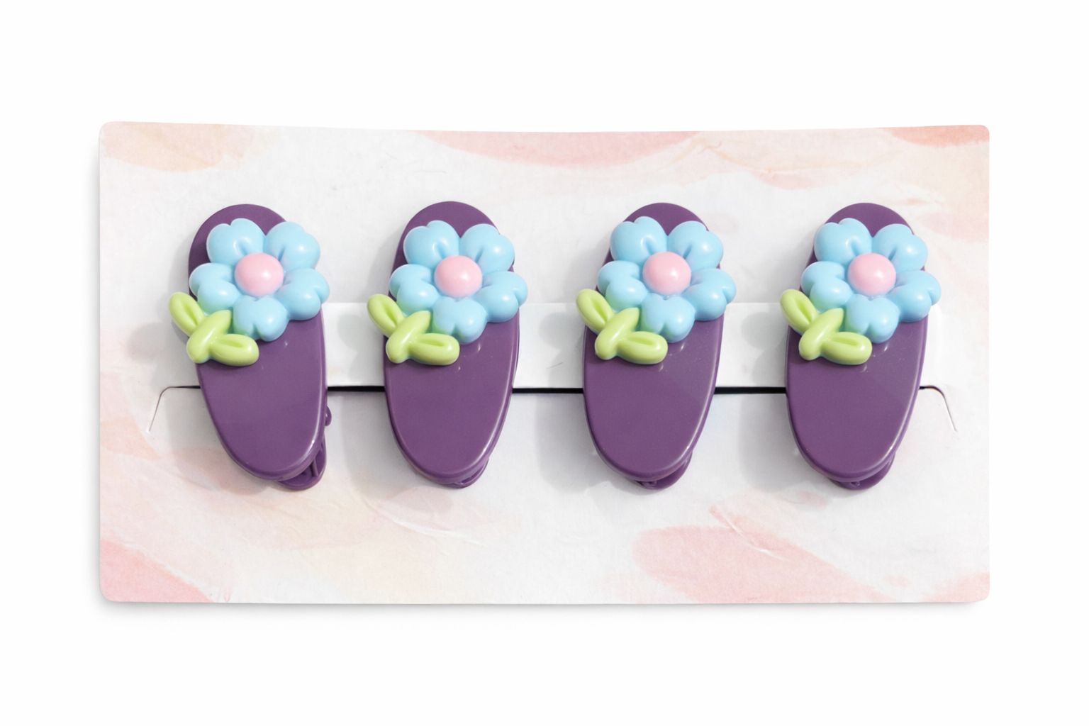 Whimsical Garden 4-Piece Hair Clip Set – Purple/Pink Floral Matte Snap Clips