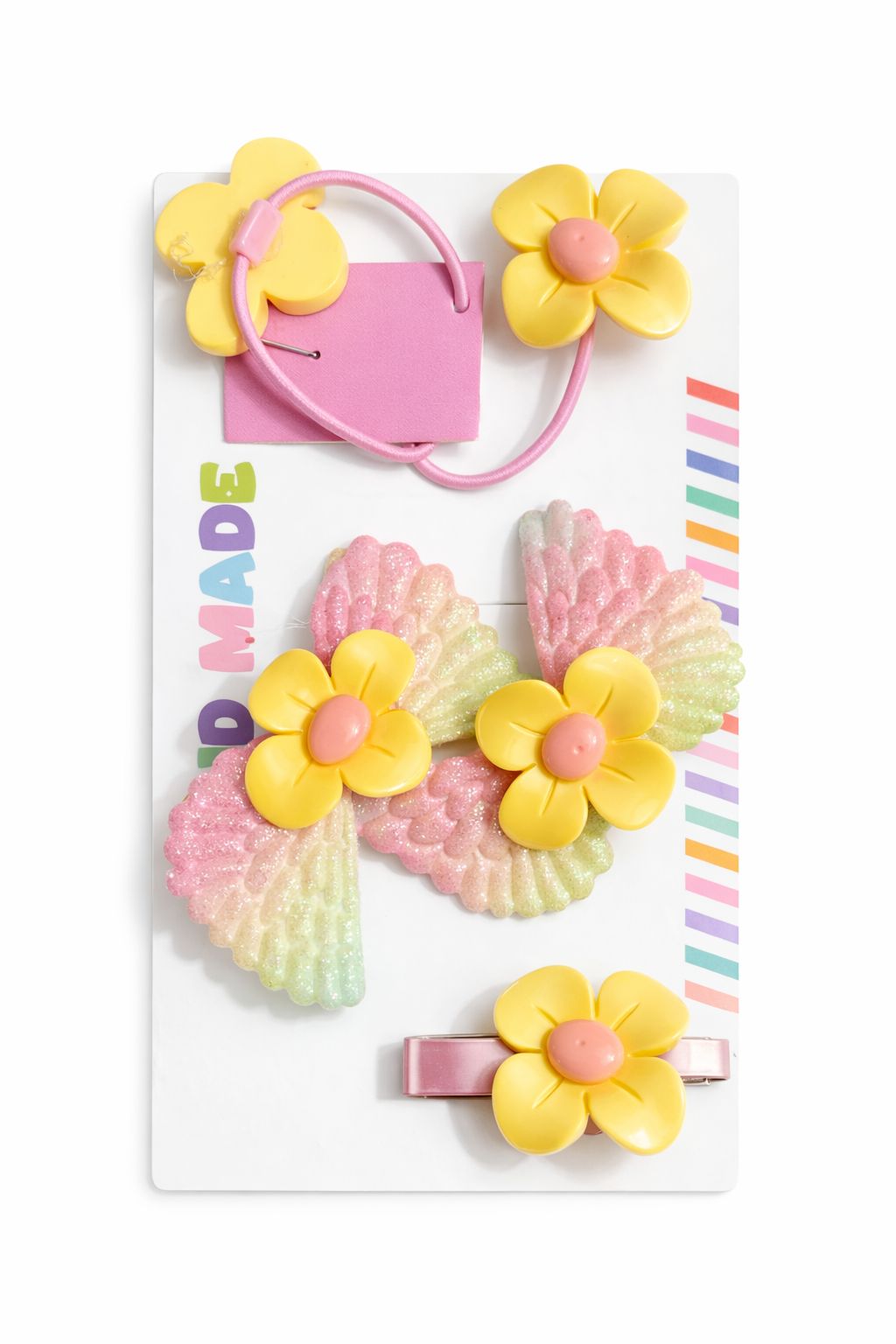 Sweet Sunshine Floral & Angel Wing Accessory Set – 5-Piece Glittery Hair Bundle