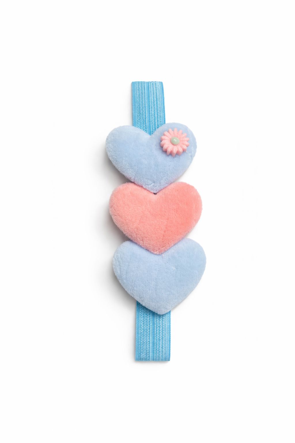 Plush Heart Trio Baby Headband – Soft Elastic Band with Fuzzy Heart Accents