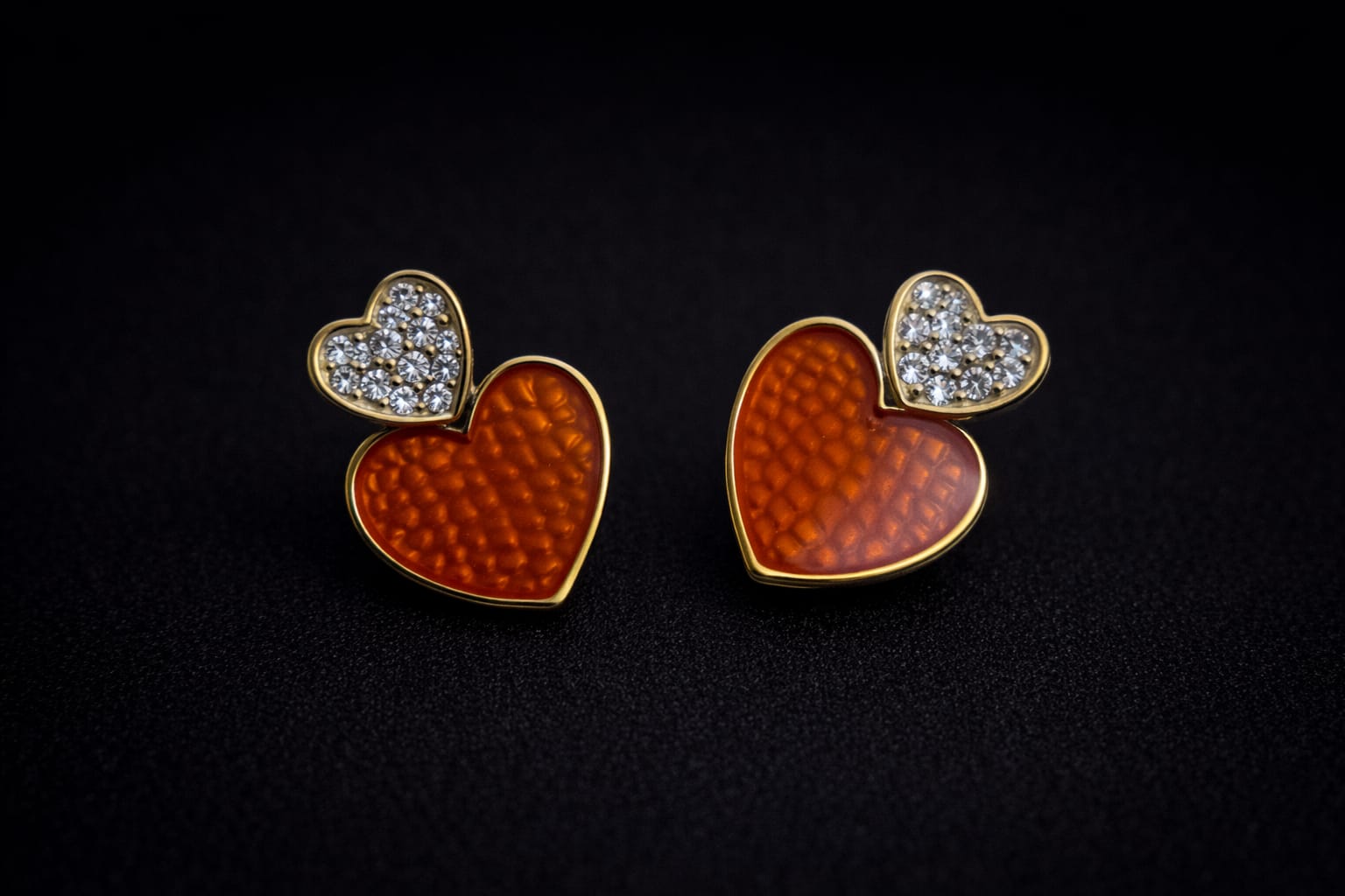 Sweetheart Dual-Tone Earrings – Ruby Red Textured Enamel & Sparkly Crystal Heart Studs – Elegant Valentine’s Day Jewelry