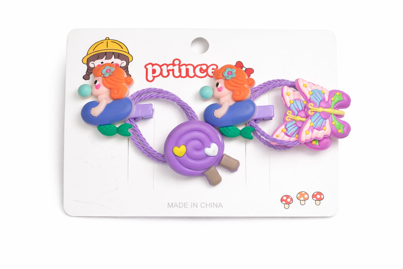 Whimsical Mermaid & Butterfly Garden Hair Set – 4-Piece Charm Elastic & Clip Bundle