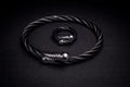 Industrial Chic Cable Cuff & Ring Set – Metallic Charcoal Twisted Wire Jewelry – Modern Minimalist Accessory Set