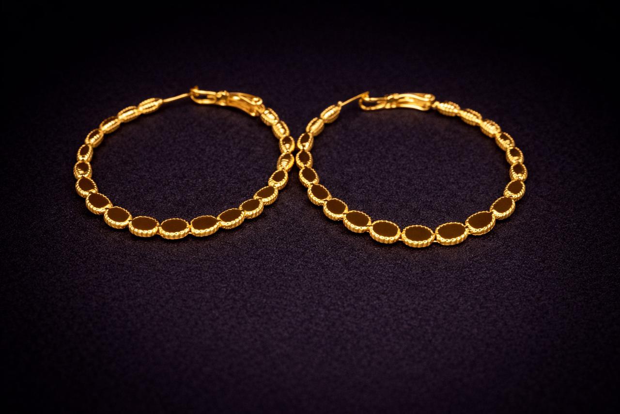 Radiant Gold-Tone Beaded Hoops – Sophisticated Textured Circular Dangle Earrings – Minimalist Luxury Accessories