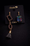 Modern Plaid & Wood Tassel Earrings: The Boldly Asymmetric Statement for Effortless Style!