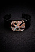 Chic Black & Rose Gold Statement Bangle – Ornate Crystal-Encrusted Filigree Cuff – Glamorous Fashion Jewelry for Evening Wear