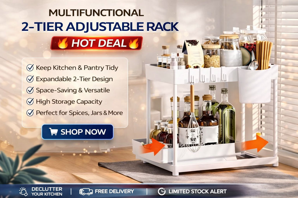 Multifunctional 2-Tier Kitchen Organizer Rack – Ultimate Space-Saving Storage