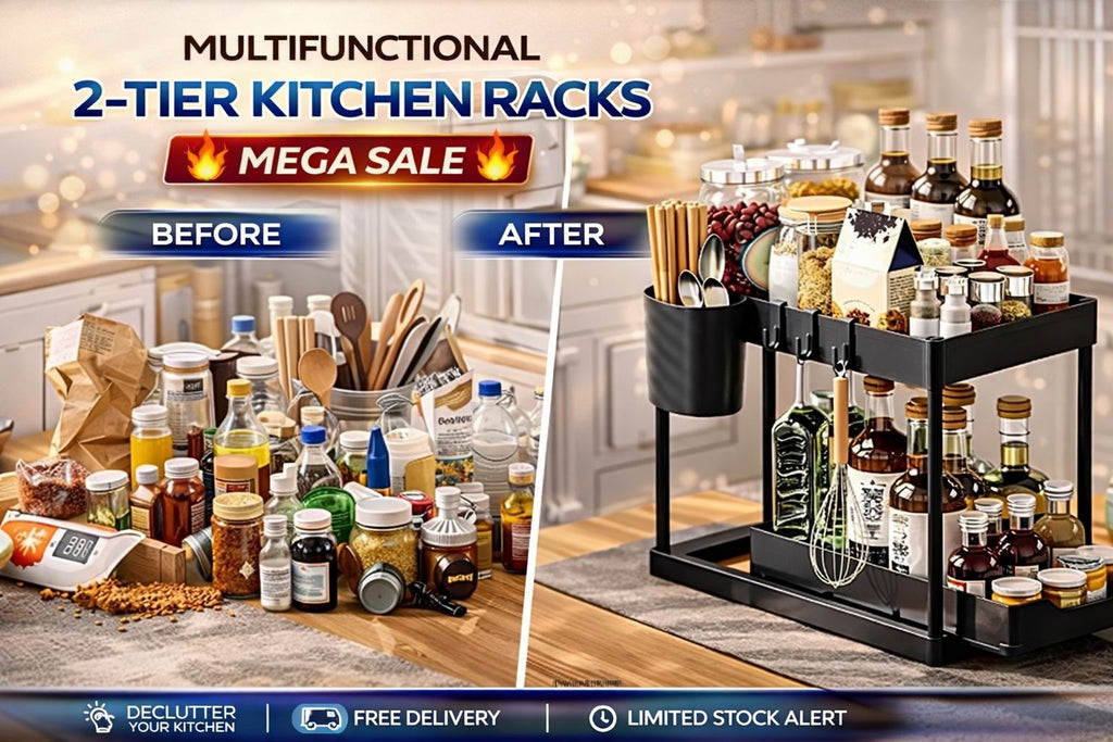 Multifunctional 2-Tier Kitchen Organizer Rack – Ultimate Space-Saving Storage