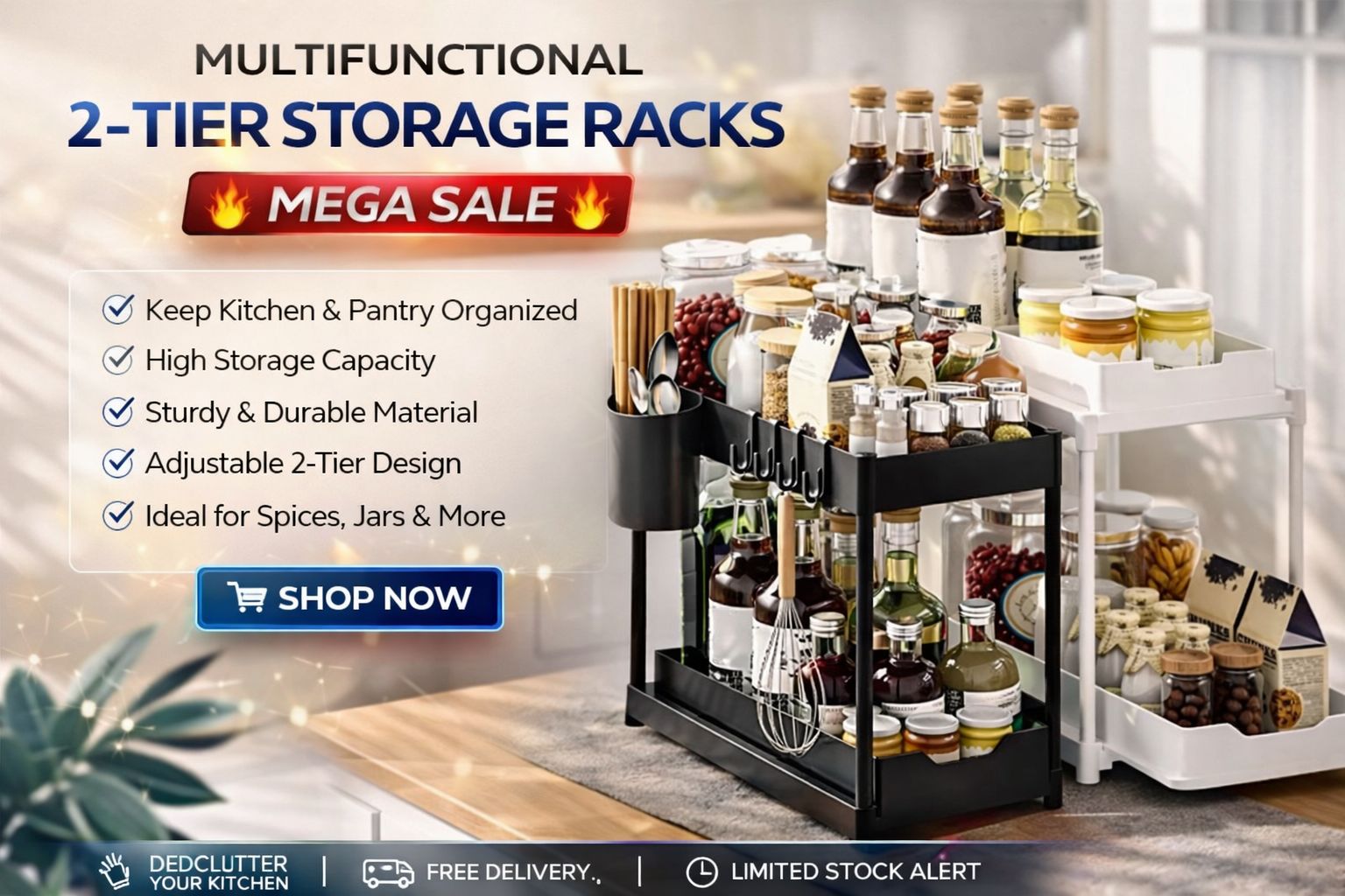 Multifunctional 2-Tier Kitchen Organizer Rack – Ultimate Space-Saving Storage