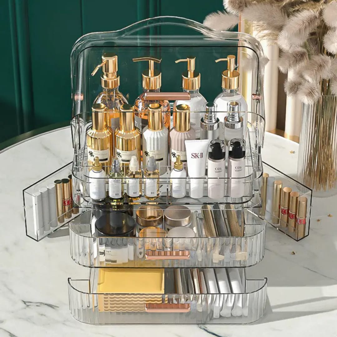 Luxury Acrylic Makeup & Skincare Organizer – Large Capacity Dust-Proof Vanity Storage Box