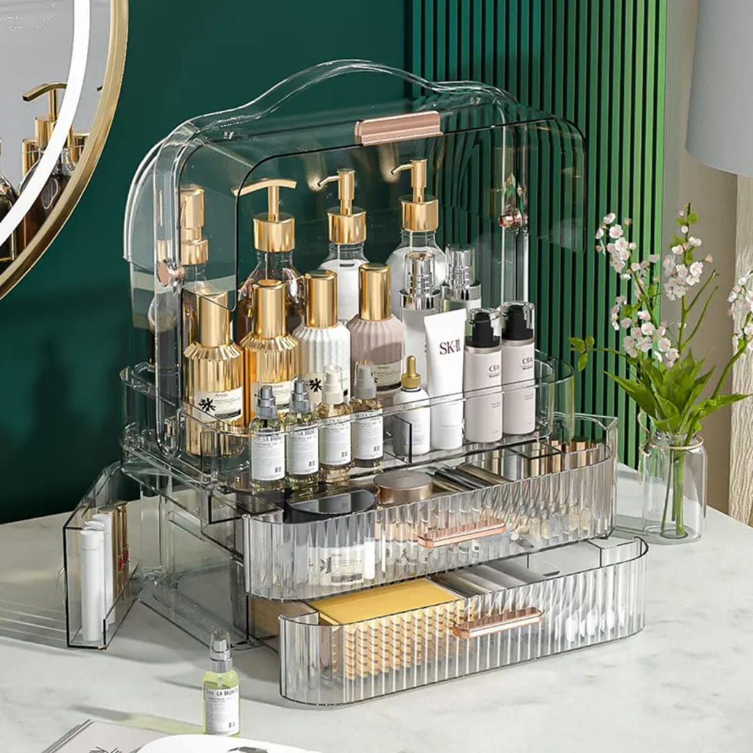 Luxury Acrylic Makeup & Skincare Organizer – Large Capacity Dust-Proof Vanity Storage Box
