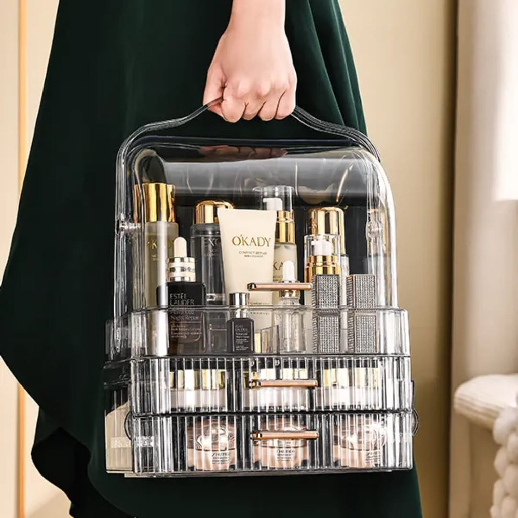Luxury Acrylic Makeup & Skincare Organizer – Large Capacity Dust-Proof Vanity Storage Box