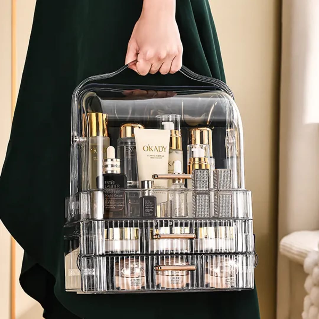 Luxury Acrylic Makeup & Skincare Organizer – Large Capacity Dust-Proof Vanity Storage Box