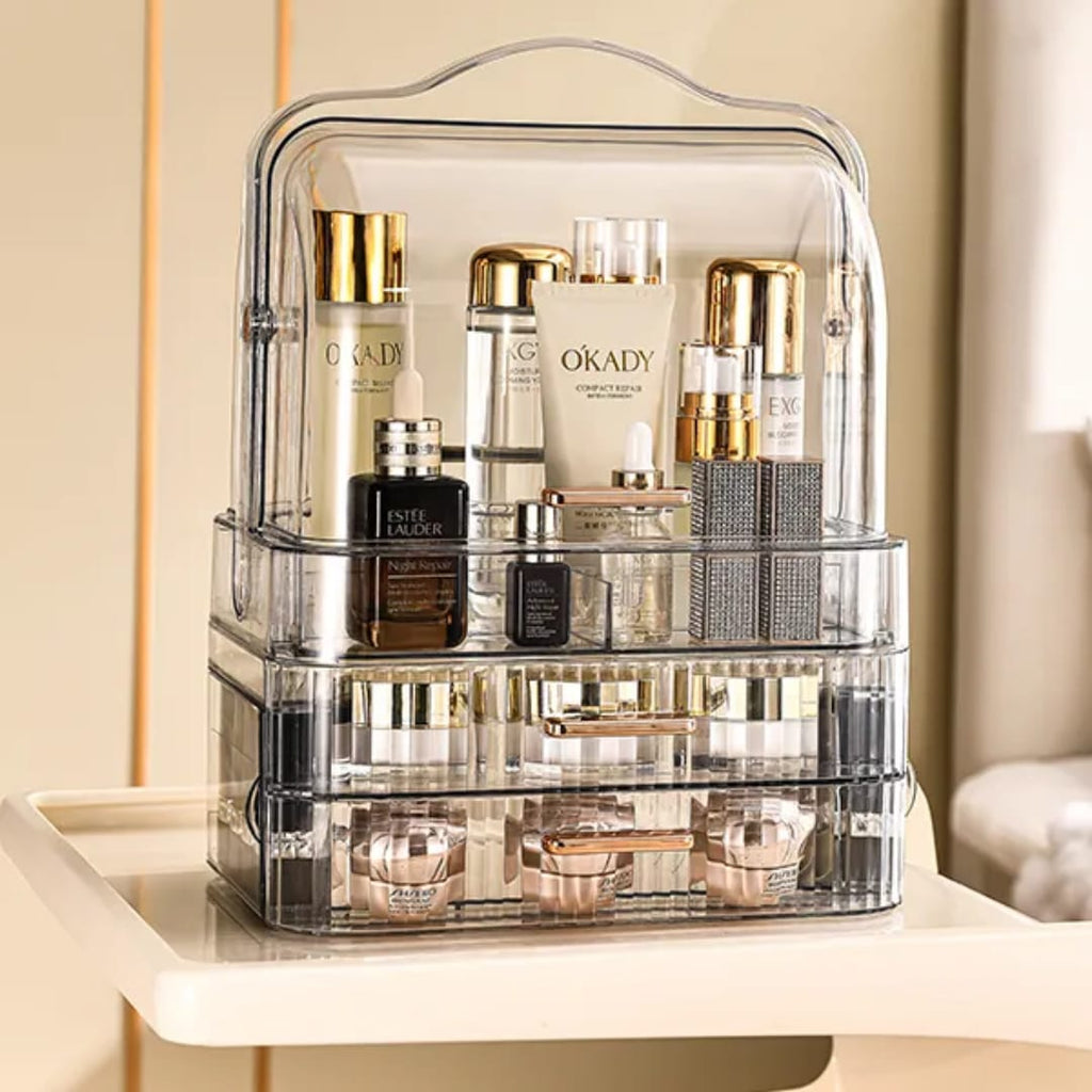 Luxury Acrylic Makeup & Skincare Organizer – Large Capacity Dust-Proof Vanity Storage Box