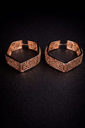 Geometric Rose Gold Filigree Hoops – Vintage-Inspired Hexagon Statement Earrings with Intricate Lattice Design