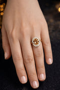 Oval Crystal Statement Ring – Sparkling Clear Zirconia Halo – Elegant Gold-Tone Banquet Ring for Women