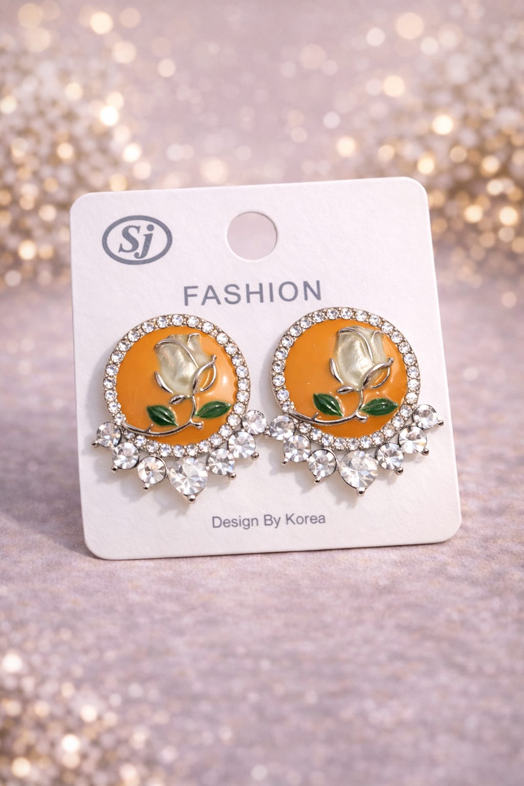 Vintage-Style Crystal Rose Stud Earrings – Elegant Enamel Flower Earrings with Rhinestone Halo – Korean Fashion Jewelry for Women – Black & Silver Floral Accessories