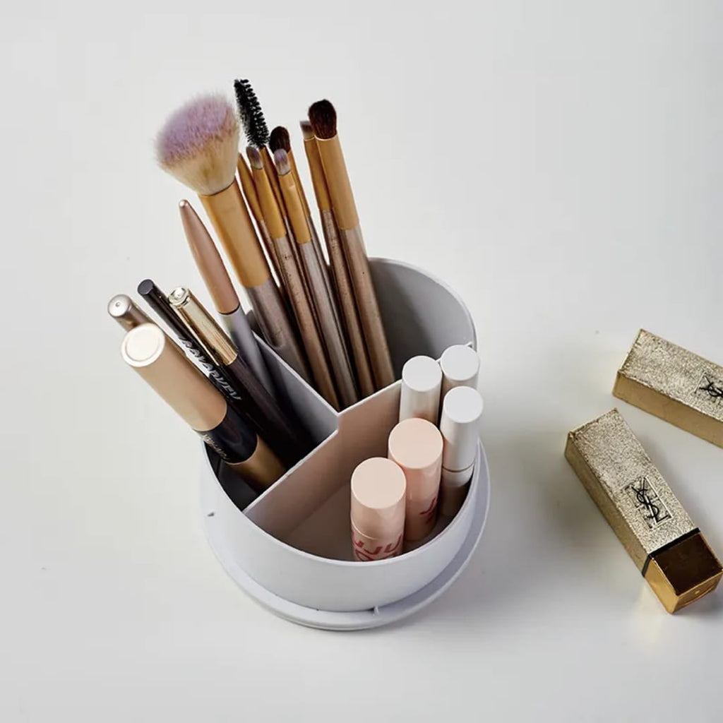 Makeup Brush Holder Storage Box 360 Rotating Cosmetic Storage Box With Cover Lipstick Eyebrow Pencil Storage Rack