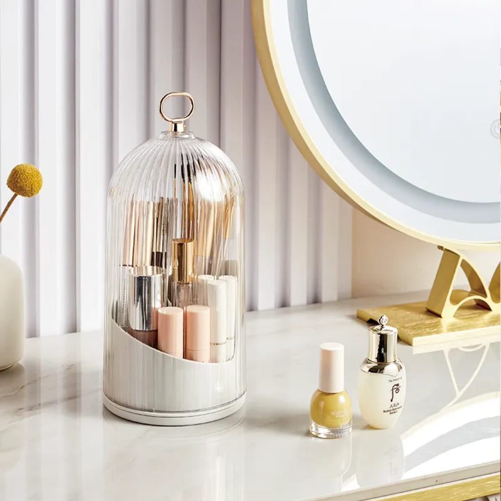 Makeup Brush Holder Storage Box 360 Rotating Cosmetic Storage Box With Cover Lipstick Eyebrow Pencil Storage Rack